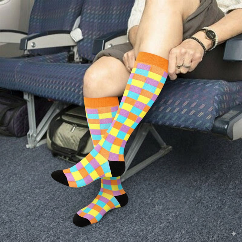 3 Pairs Compression Socks for Women & Men Travel Flight Socks Colorful Knee-High Support Recovery