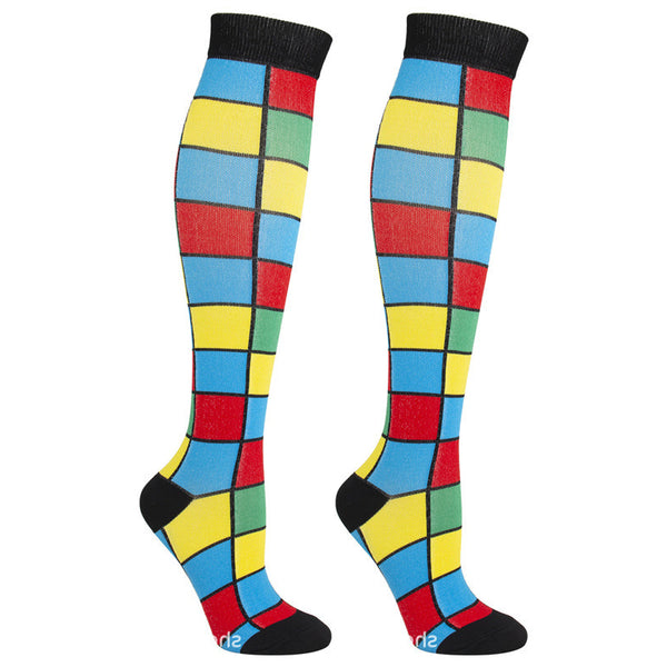 Tetris Pattern Knee-High Compression Socks for Sports, Running, Hiking & Travel