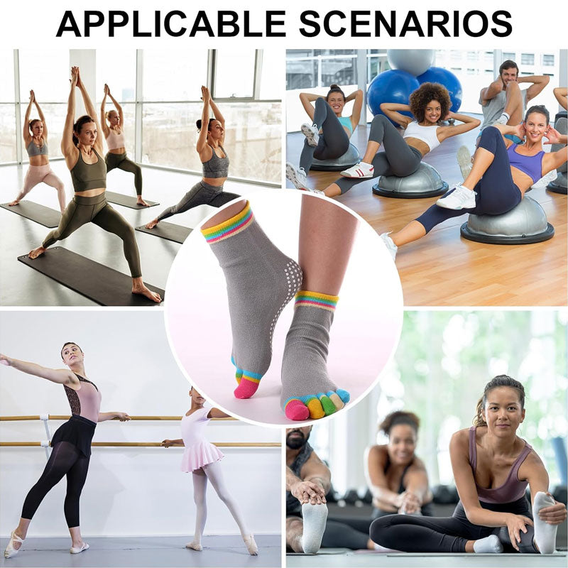 4 Pairs Women Antislip Ankle Grip Colorful 5 Toe Finger Cotton Yoga Socks