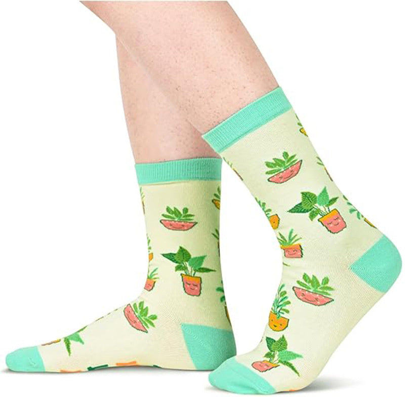 Funny Plant Cactus Sunflower & Pot Leaf Illustrations Socks for Women & Men
