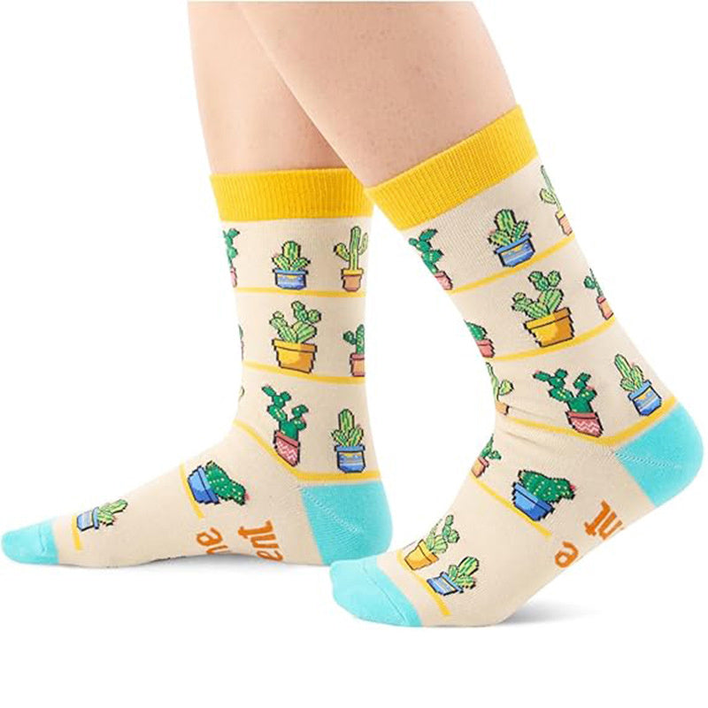 Funny Plant Cactus Sunflower & Pot Leaf Illustrations Socks for Women & Men