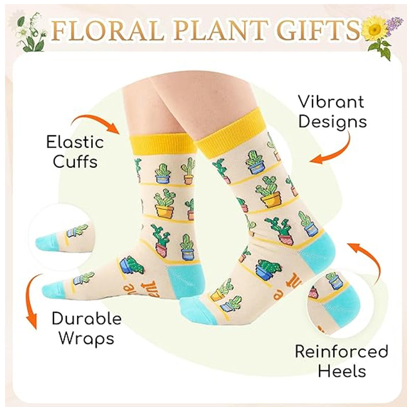 Funny Plant Cactus Sunflower & Pot Leaf Illustrations Socks for Women & Men