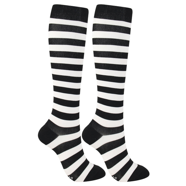 Knee High Compression Socks for Women & Men – Stripe Pattern Sports Nylon Stockings for Hiking, Outdoor & Recovery