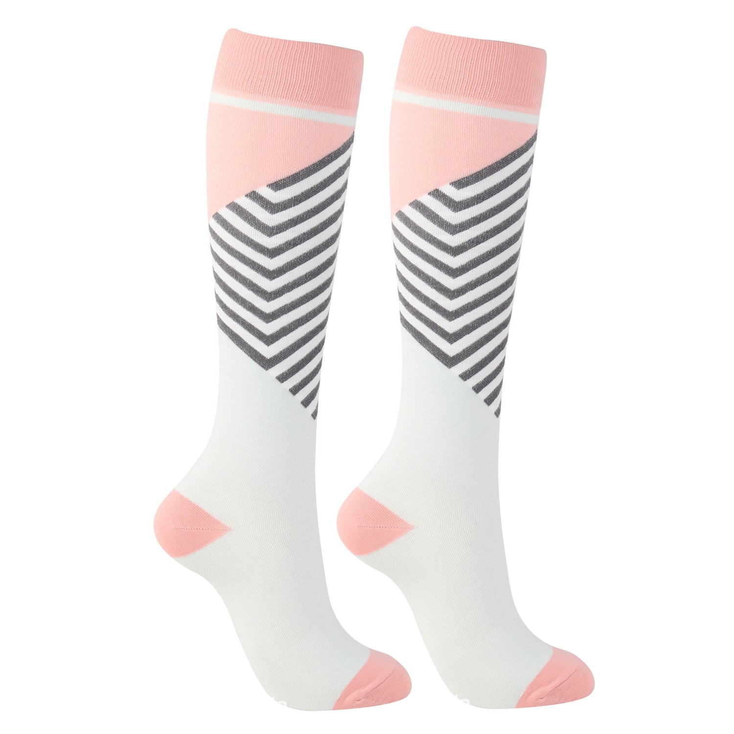 Knee High Compression Socks for Women & Men – Stripe Print Sports Nylon Stockings for Running & Cycling