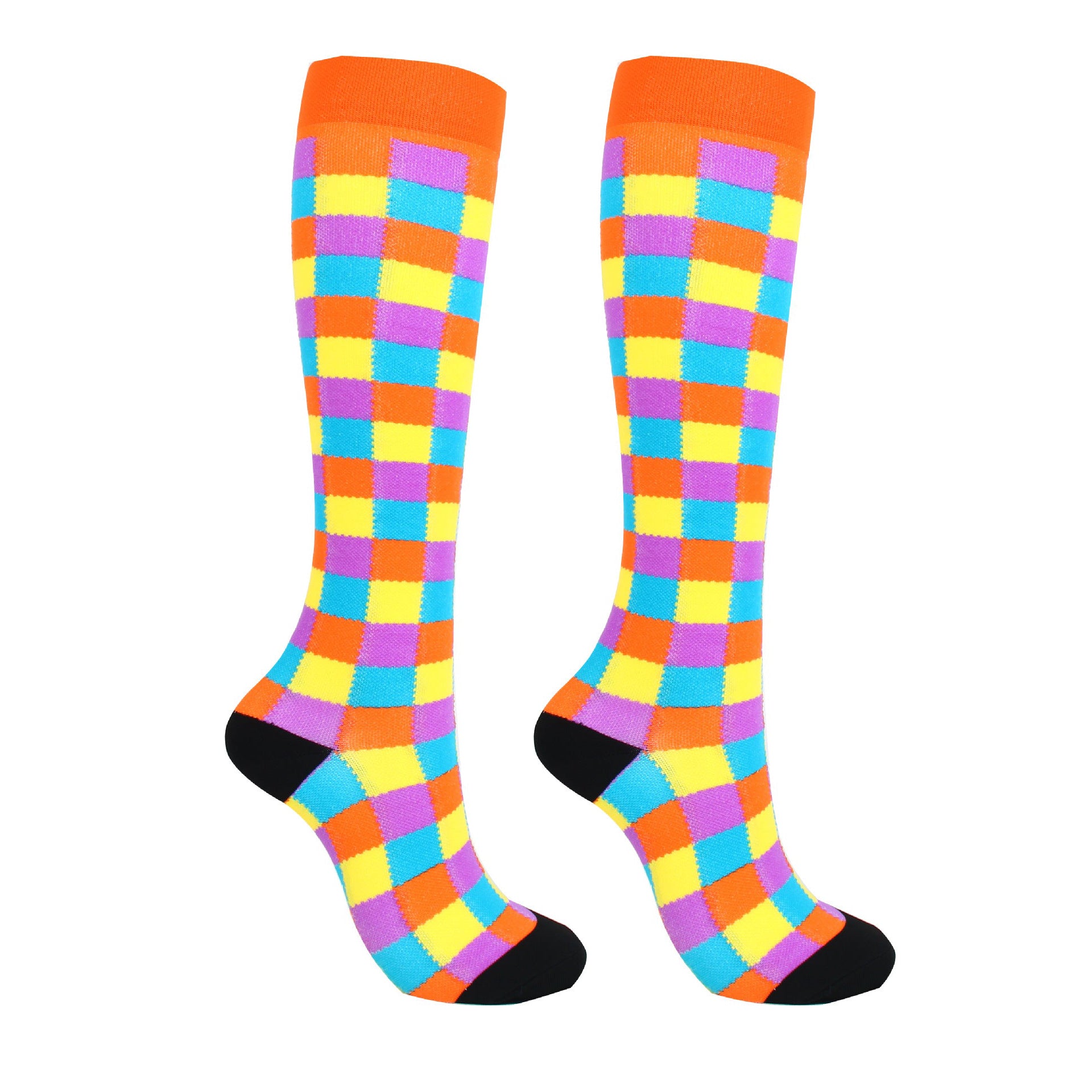 Knee High Compression Socks for Women & Men – Puzzle Pattern Sports Nylon Stockings for Travel, Flight, Hiking & Outdoor Use