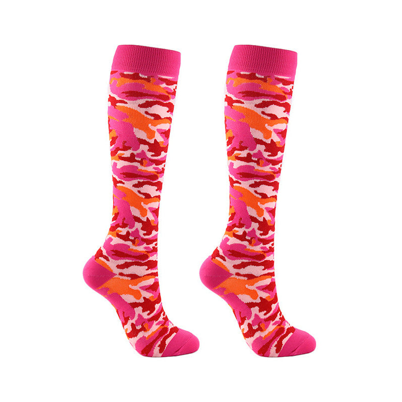 Knee High Compression Socks for Women & Men – Camouflage Sports Nylon Stockings for Running, Cycling & Fitness