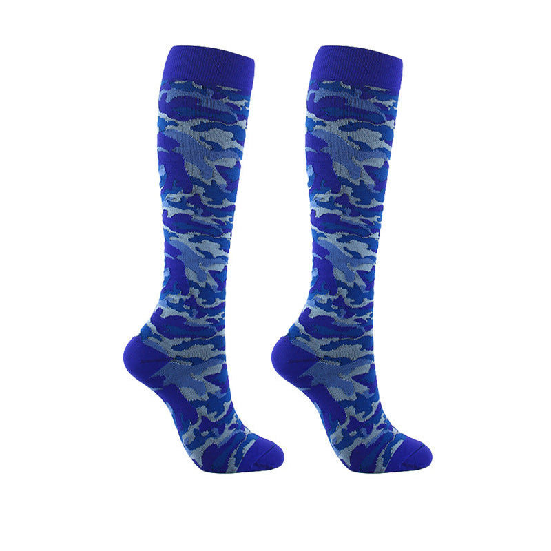Knee High Compression Socks for Women & Men – Camouflage Sports Nylon Stockings for Running, Cycling & Fitness
