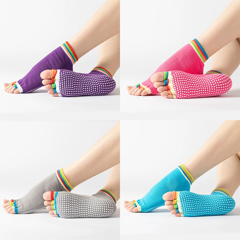 4 Pairs Half Toe Yoga Pilates Socks Toeless Socks with Grips for Women Colorful