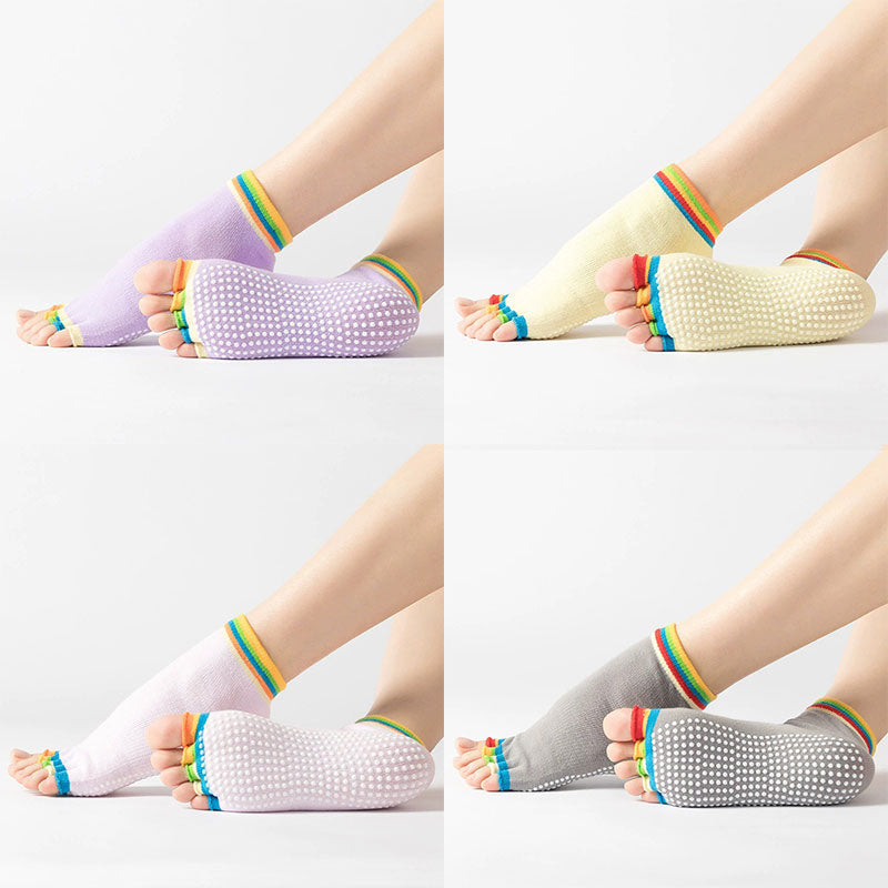 4 Pairs Half Toe Yoga Pilates Socks Toeless Socks with Grips for Women Colorful