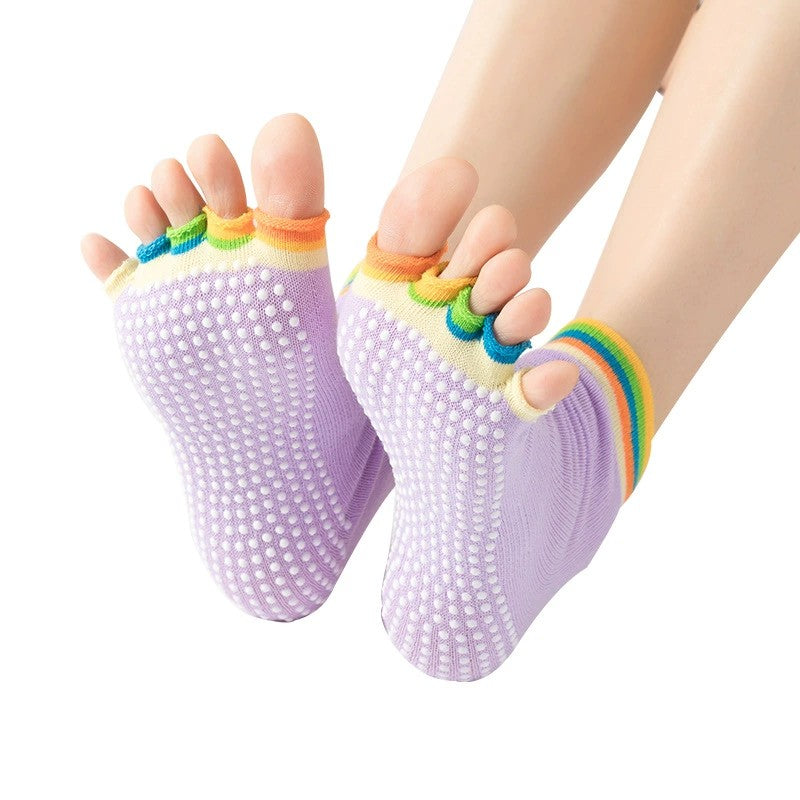 4 Pairs Half Toe Yoga Pilates Socks Toeless Socks with Grips for Women Colorful