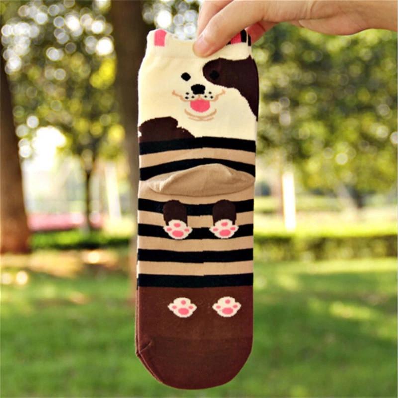5 Pairs Women Socks Cute Dog Patterns Animal Themed Cotton Crew Socks