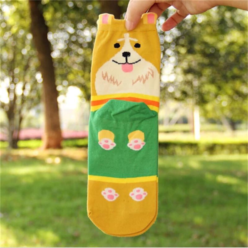 5 Pairs Women Socks Cute Dog Patterns Animal Themed Cotton Crew Socks