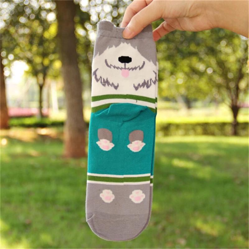 5 Pairs Women Socks Cute Dog Patterns Animal Themed Cotton Crew Socks