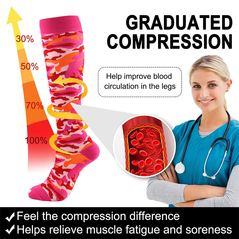 Knee High Compression Socks for Women & Men – Camouflage Sports Nylon Stockings for Running, Cycling & Fitness