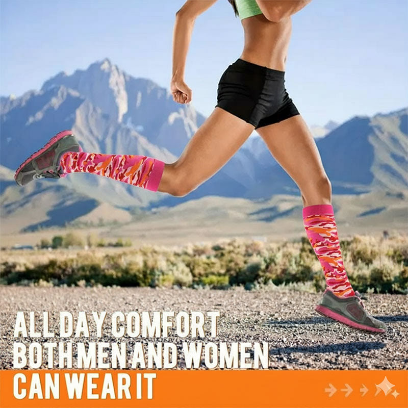Knee High Compression Socks for Women & Men – Camouflage Sports Nylon Stockings for Running, Cycling & Fitness