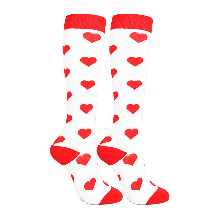 Knee High Compression Socks for Women & Men – Heart Pattern Sports Nylon Stockings for Pregnancy, Maternity & Recovery