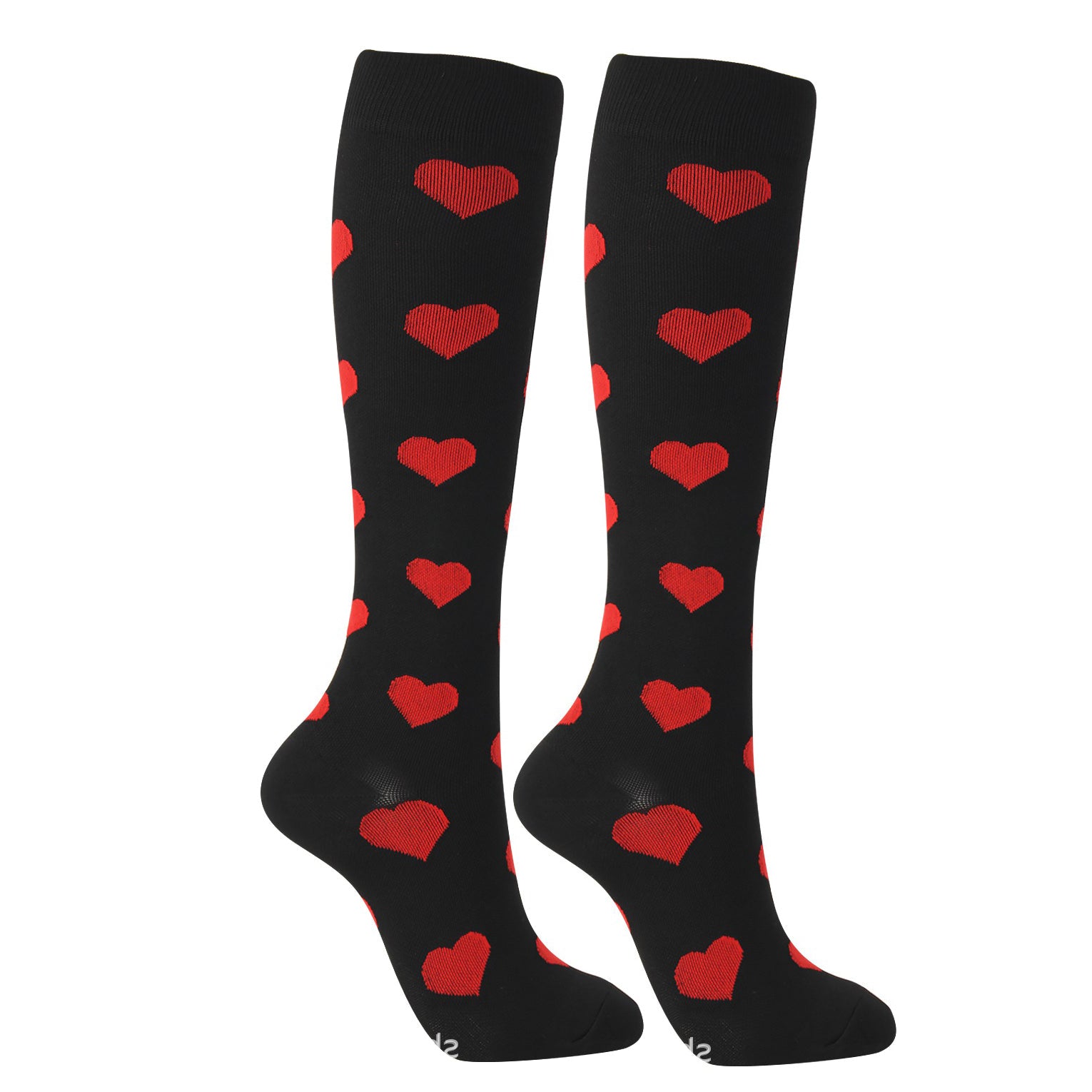 Knee High Compression Socks for Women & Men – Heart Pattern Sports Nylon Stockings for Pregnancy, Maternity & Recovery