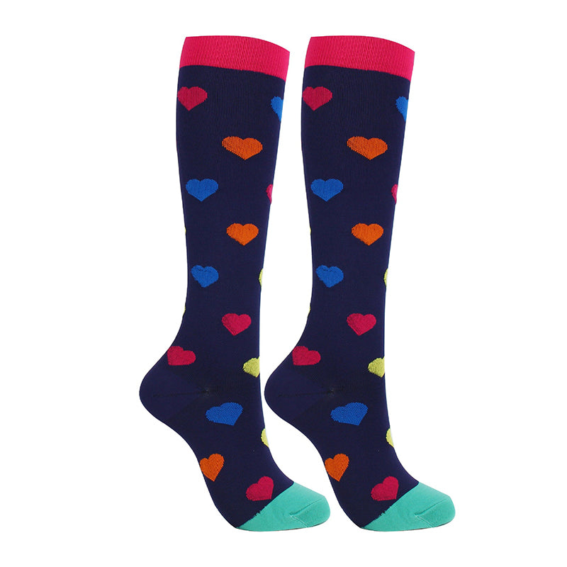 Knee High Compression Socks for Women & Men – Heart Pattern Sports Nylon Stockings for Pregnancy, Maternity & Recovery