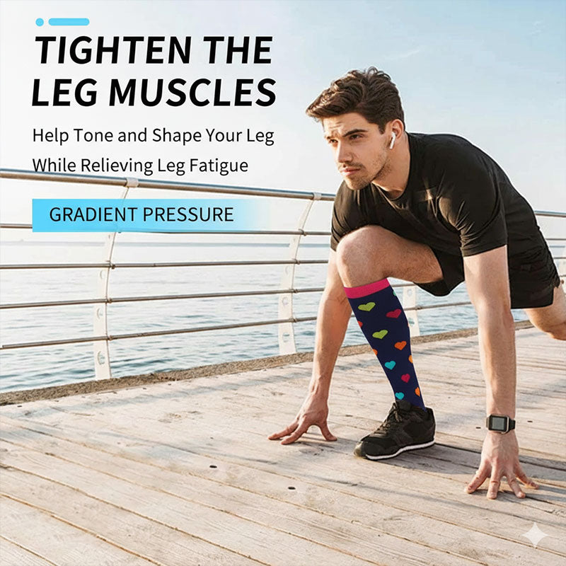 Knee High Compression Socks for Women & Men – Heart Pattern Sports Nylon Stockings for Pregnancy, Maternity & Recovery