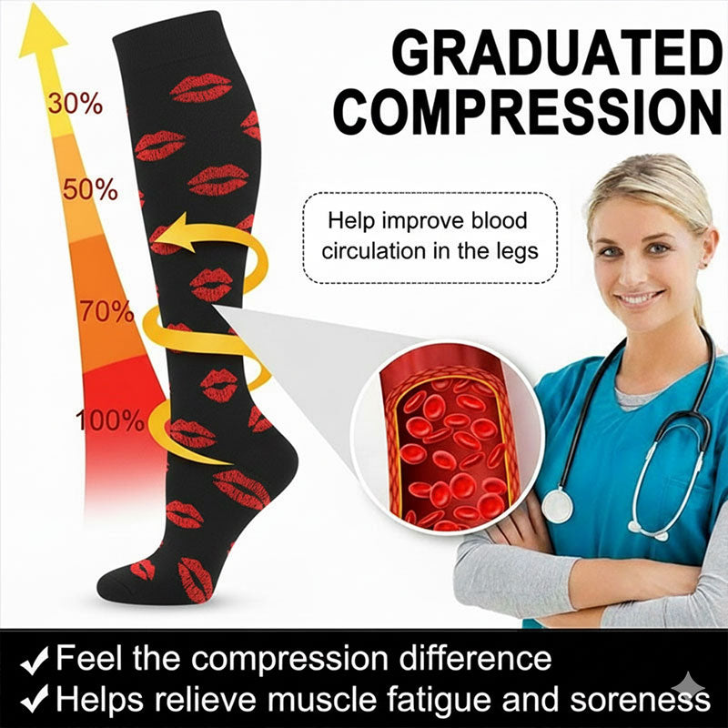 Compression Socks for Nurses & Everyday Wear Lip Print Support Stockings for Men & Women – All-Day Comfort, Circulation & Recovery