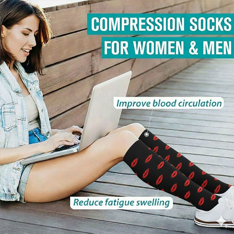 Compression Socks for Nurses & Everyday Wear Lip Print Support Stockings for Men & Women – All-Day Comfort, Circulation & Recovery