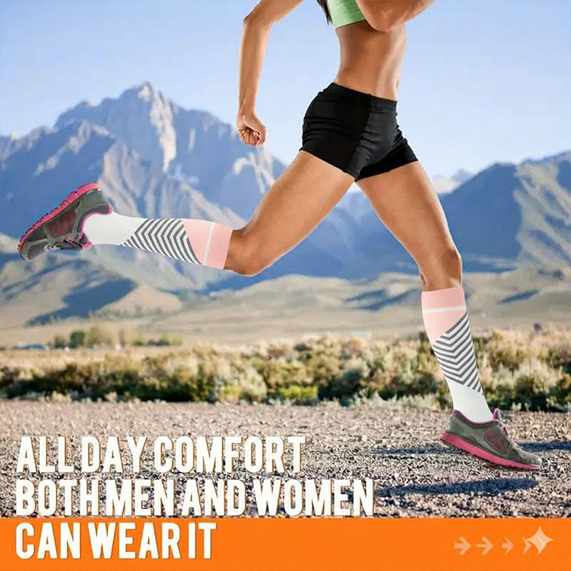 Knee High Compression Socks for Women & Men – Stripe Print Sports Nylon Stockings for Running & Cycling