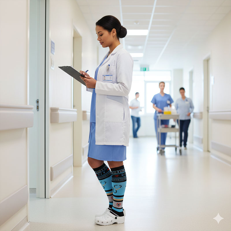 Knee High Compression Socks for Women & Men – Stethoscope Pattern Support Stockings for Nursing, Running & Sports