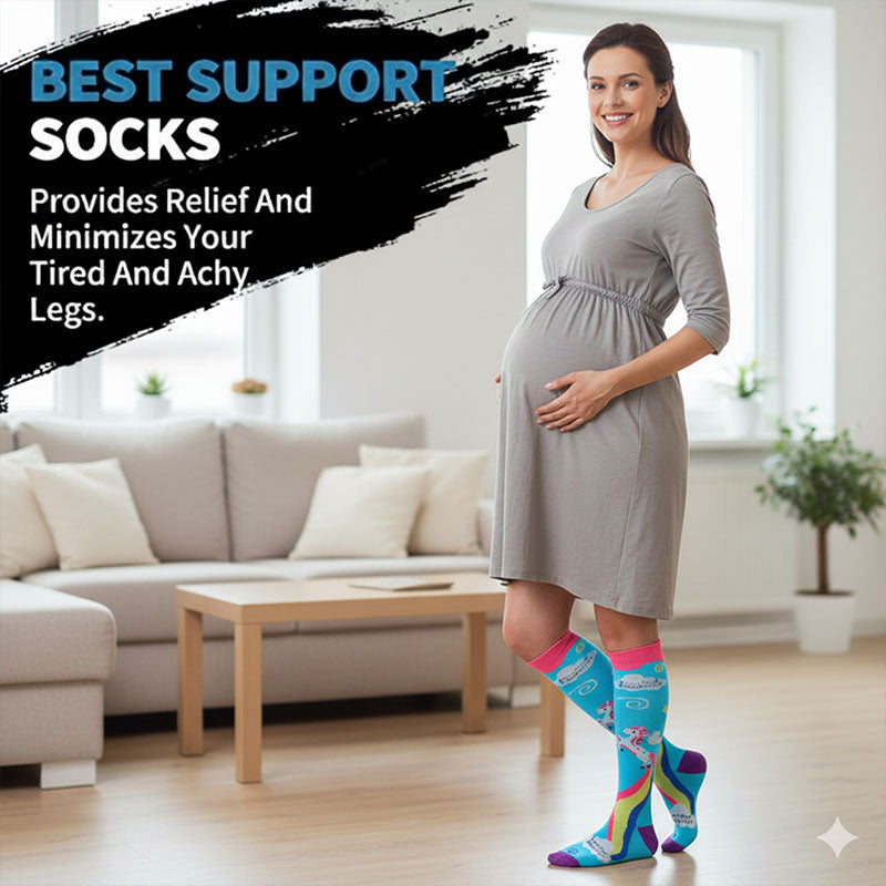 Knee High Compression Socks for Women – Animal Cartoon Pattern Stockings for Pregnancy, Maternity, Everyday Wear & Recovery