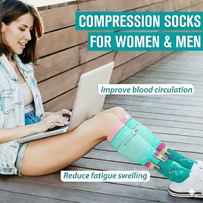 Knee High Compression Socks for Women – Animal Cartoon Pattern Stockings for Pregnancy, Maternity, Everyday Wear & Recovery
