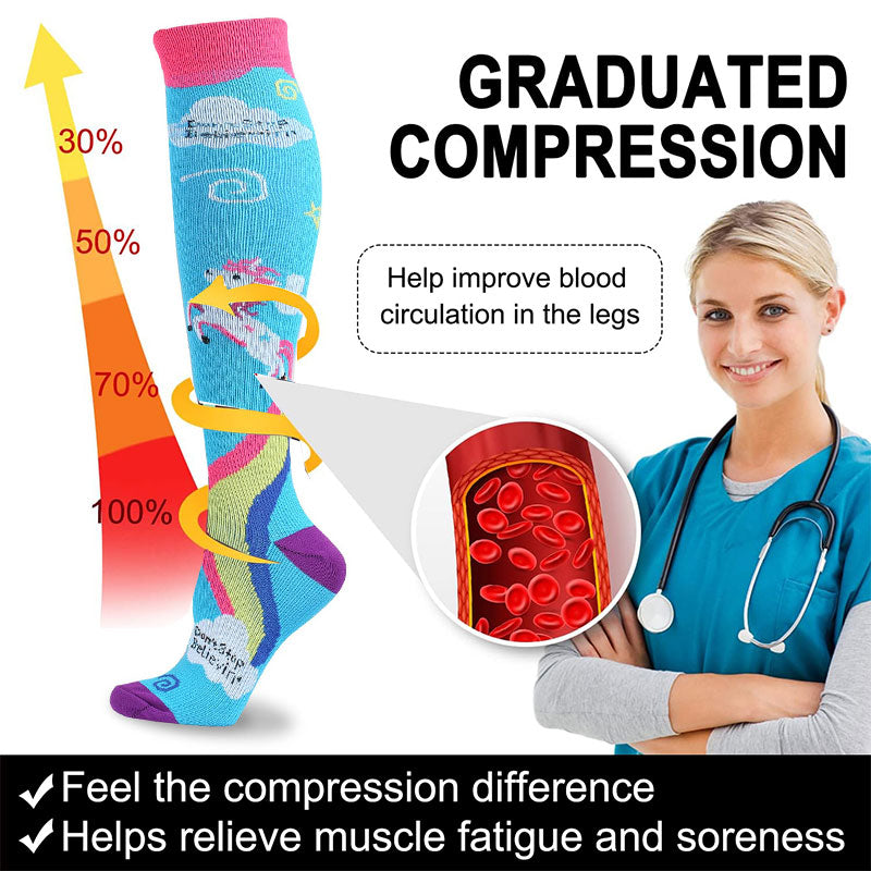 Knee High Compression Socks for Women – Animal Cartoon Pattern Stockings for Pregnancy, Maternity, Everyday Wear & Recovery