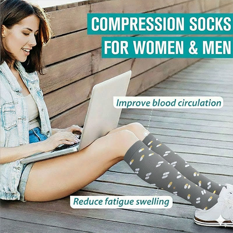 5 Pairs Knee High Compression Socks – Stethoscope & Red Cross Pattern Stockings for Nursing, Healthcare & Everyday Wear