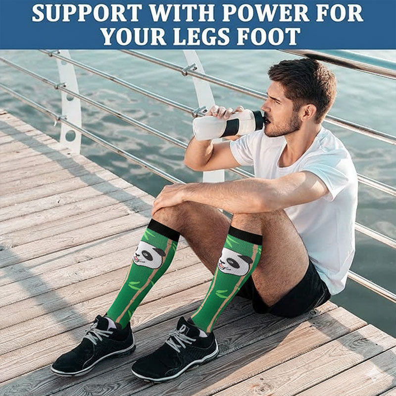 Knee High Compression Flight Socks – Animal Cartoon Pattern for Travel, Hiking & Outdoor Activities