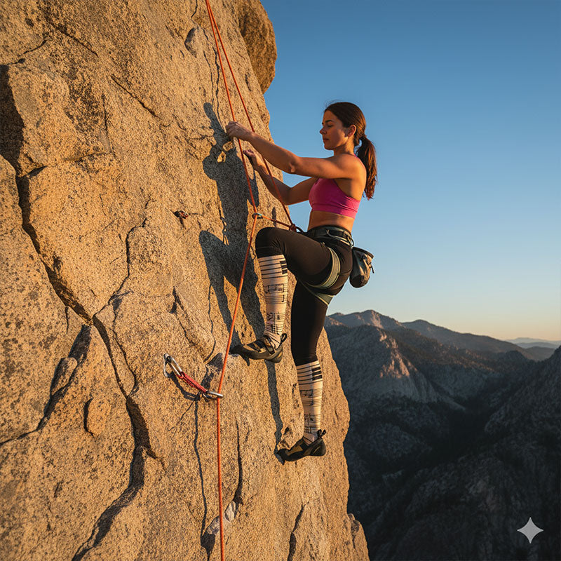 Compression Socks Knee High Music Note Design Gray Stockings for Flight Travel Sports Hiking