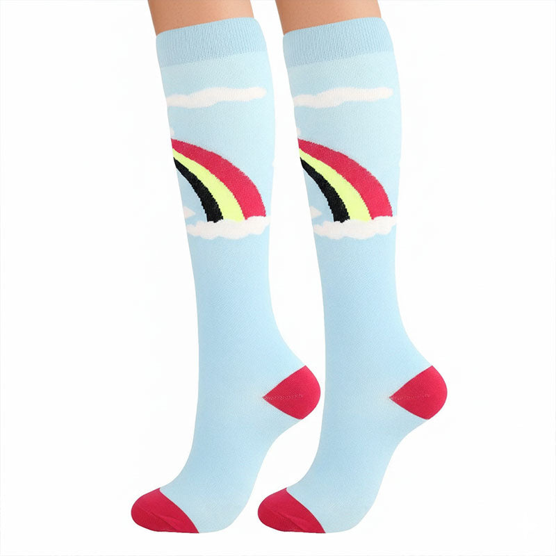 Blue Rainbow Knee-High Compression Socks for Running, Sports & Recovery for Men & Women