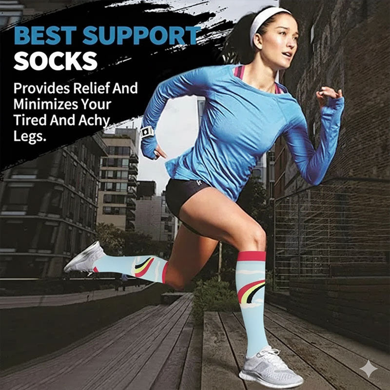 Blue Rainbow Knee-High Compression Socks for Running, Sports & Recovery for Men & Women