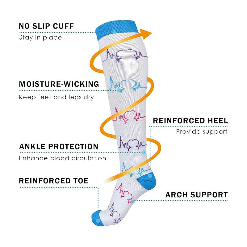 7 Pairs Knee-High Compression Socks for Sports Athletic Running Cycling and Nurses