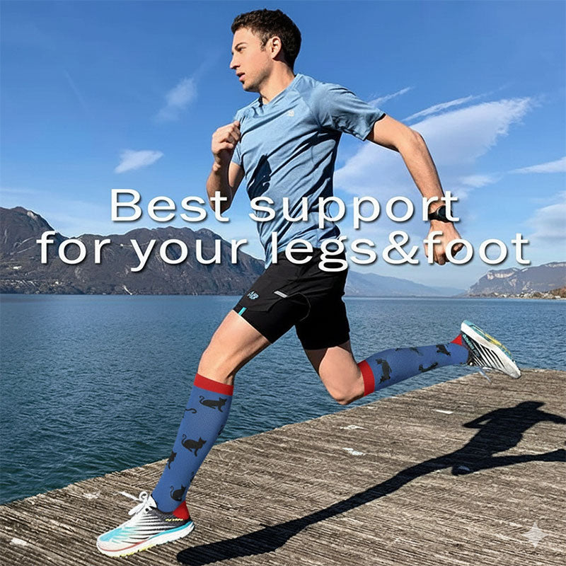 Knee-High Compression Socks for Women & Men, Cat Pattern Sports Stockings for Nursing, Healthcare, Running & Athletics