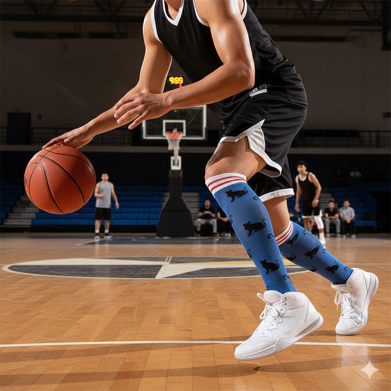 Knee-High Compression Socks for Women & Men, Cat Pattern Sports Stockings for Nursing, Healthcare, Running & Athletics