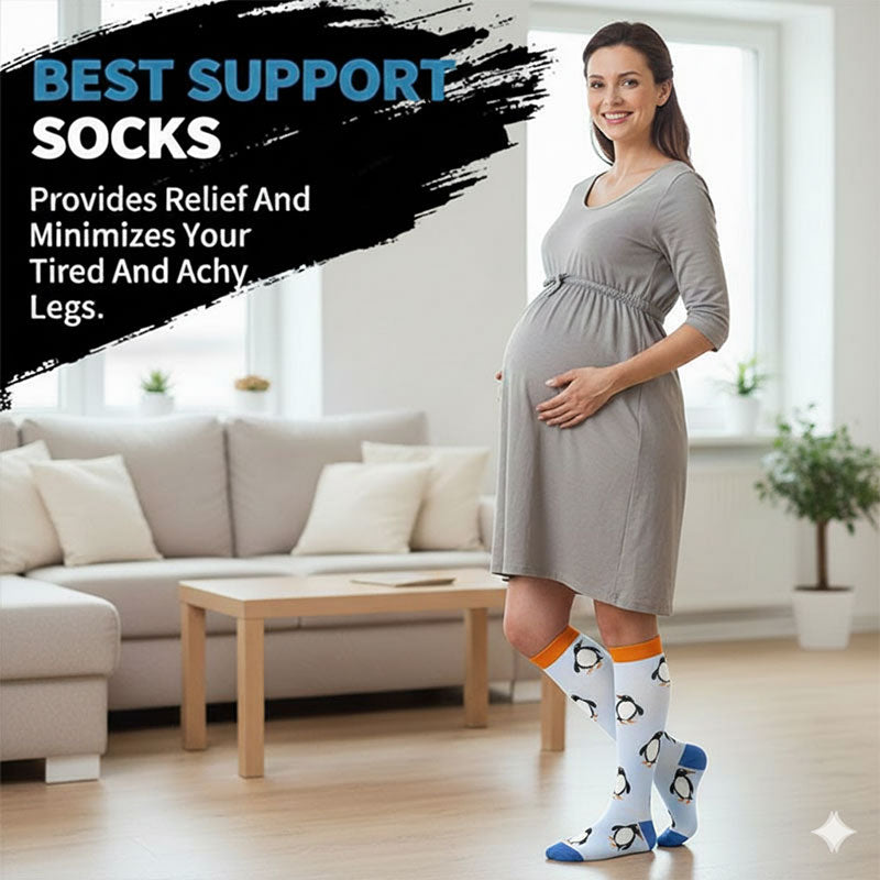 Knee-High Compression Socks for Women, Penguin Pattern Sports Stockings for Recovery & Everyday Wear