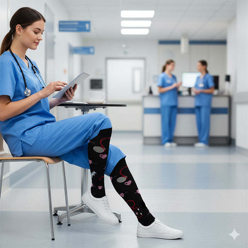 Knee-High Compression Socks for Men & Women, Injector Pattern Sports Stockings for Work, Pregnant & Nurse