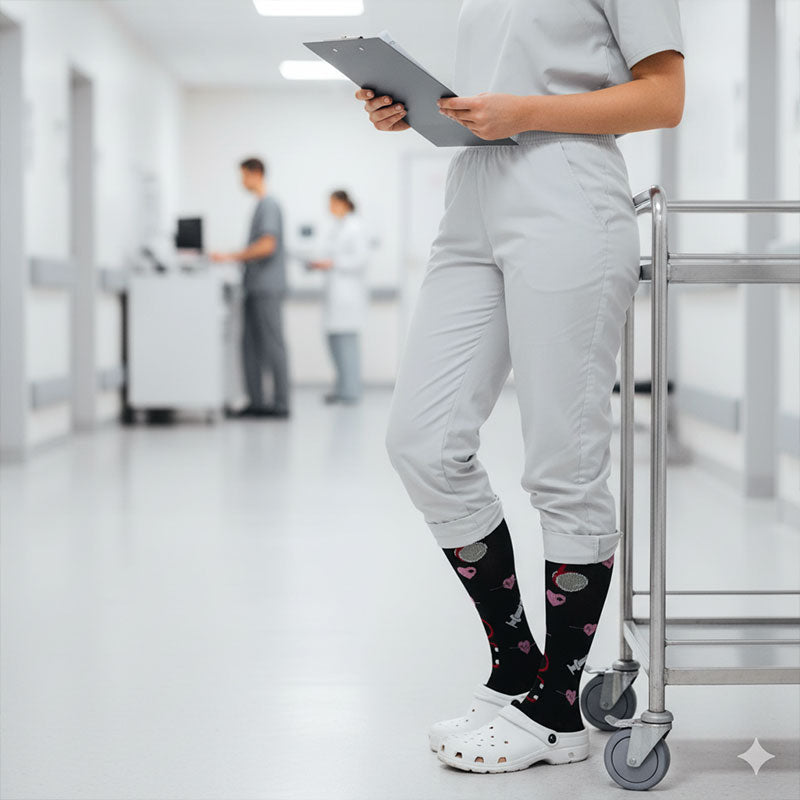 Knee-High Compression Socks for Men & Women, Injector Pattern Sports Stockings for Work, Pregnant & Nurse