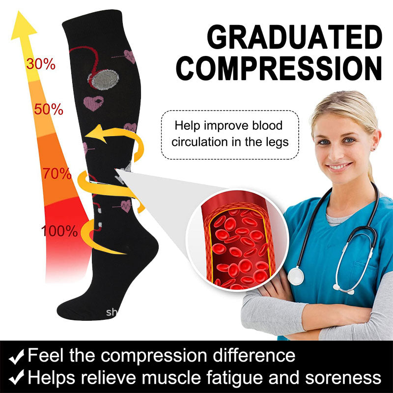 Knee-High Compression Socks for Men & Women, Injector Pattern Sports Stockings for Work, Pregnant & Nurse