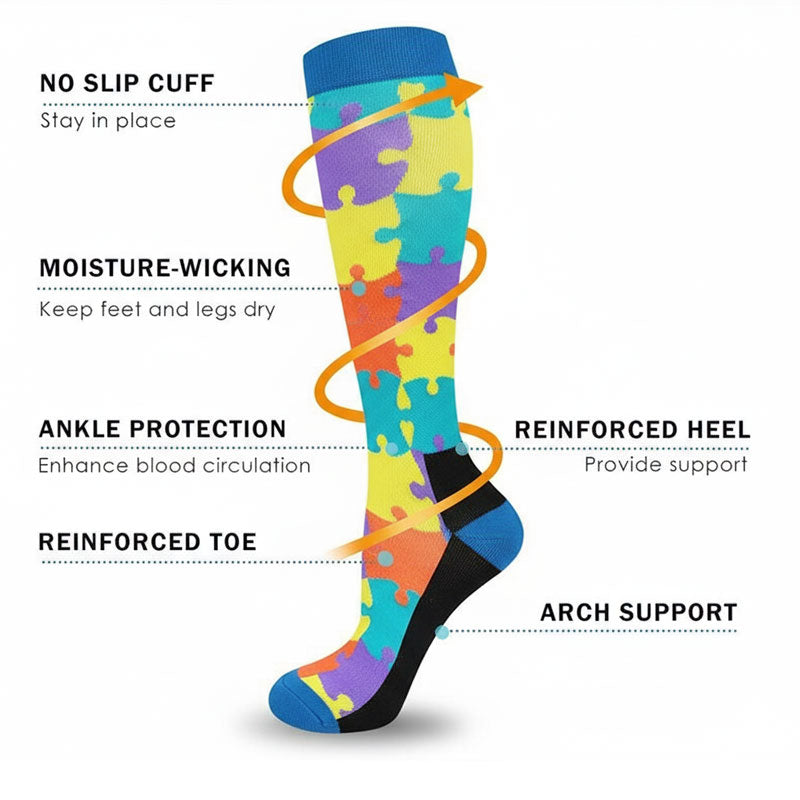 3 Pairs Compression Socks for Women & Men Travel Flight Socks Colorful Knee-High Support Recovery
