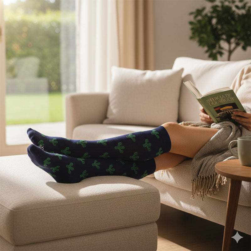 Knee-High Compression Socks for Men & Women, Cactus Pattern Sports Stockings for Travel & Recovery