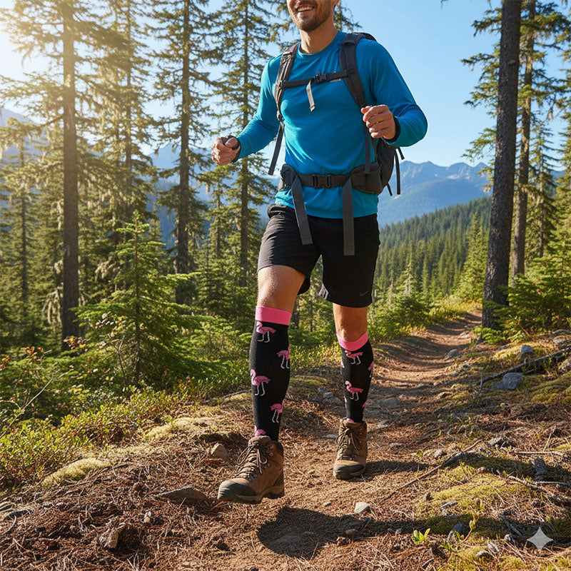 Knee-High Compression Socks for Men & Women, Flamingo Pattern Sports Stockings for Running, Outdoor & Hiking