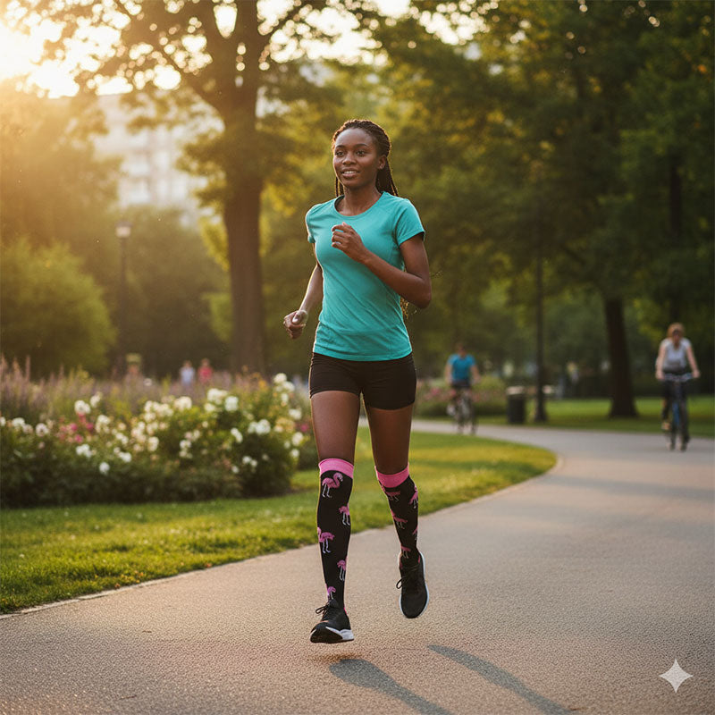 Knee-High Compression Socks for Men & Women, Flamingo Pattern Sports Stockings for Running, Outdoor & Hiking