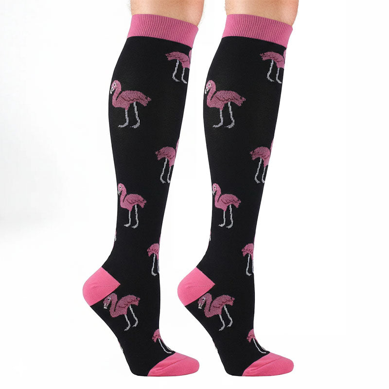 Knee-High Compression Socks for Men & Women, Flamingo Pattern Sports Stockings for Running, Outdoor & Hiking