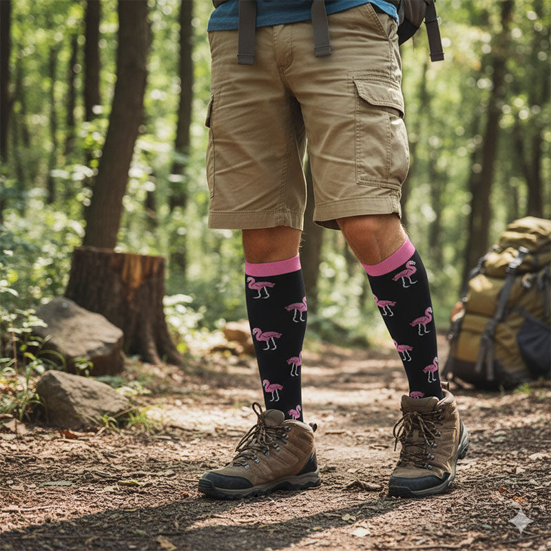 Knee-High Compression Socks for Men & Women, Flamingo Pattern Sports Stockings for Running, Outdoor & Hiking