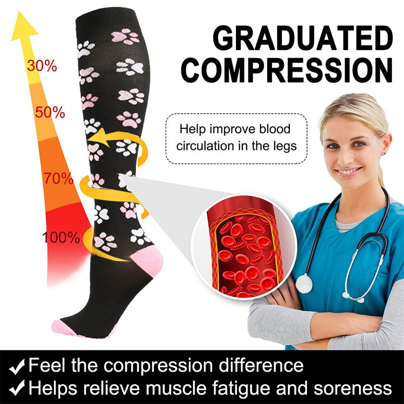 Knee-High Compression Socks for Men & Women, Dog Paw Pattern Sports Stockings for Running, Hiking & Outdoor Activities
