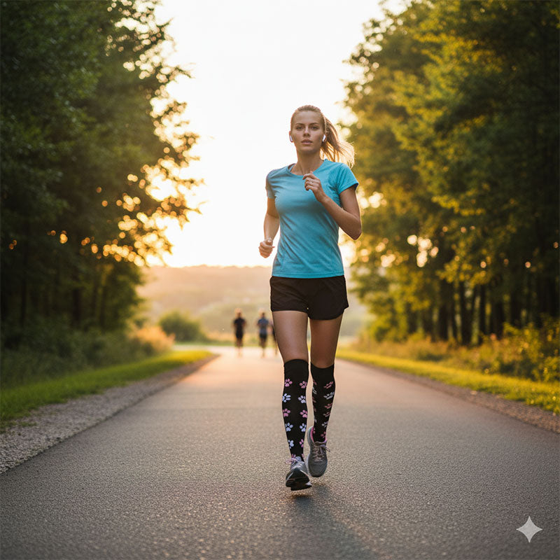 Knee-High Compression Socks for Men & Women, Dog Paw Pattern Sports Stockings for Running, Hiking & Outdoor Activities